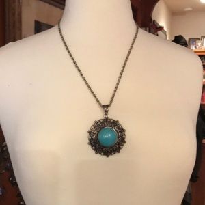 Faux turquoise pendant and chain. BoHo style.